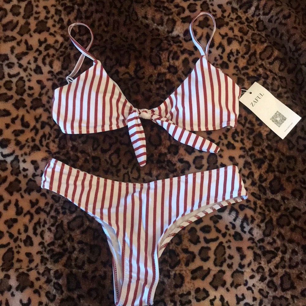 Burnt Red & White Bikini Set
